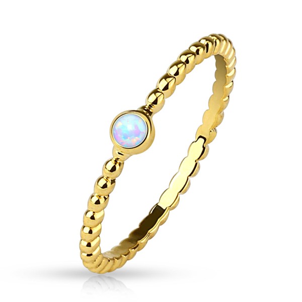 Tapsi´s Coolbodyart®| Damen Ring Messing Geflochten 14 Kt Gold IP Opal Weiß