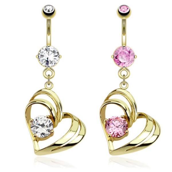 Chirurgenstahl Bauchnabelpiercing 14 Karat vergoldet Hohles Herz mit Zirkonia
