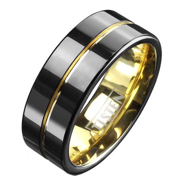 Tapsi´s Coolbodyart®| Fingerring Tisten Tungsten Titanlegierung Bandring Schwarz Gold Zwei Ton Optik