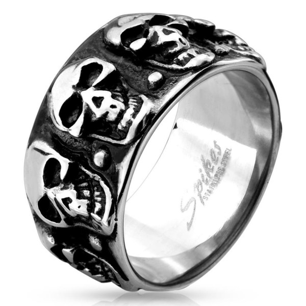 Edelstahl Ring silber 10,8mm breit Abdruck Totenschädel 60 (19) - 72 (23)