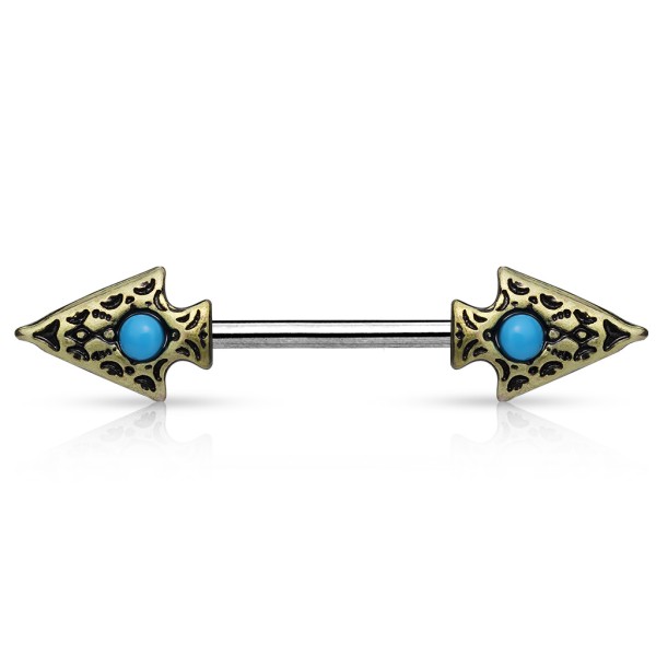 Brustpiercing Chirurgenstahl 316L Filigran Speer Tribal Antik Gold Türkis