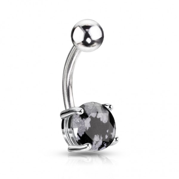 Coolbodyart Chirurgenstahl silber Bauchnabelpiercing Schneeobsidian grau-weiß...