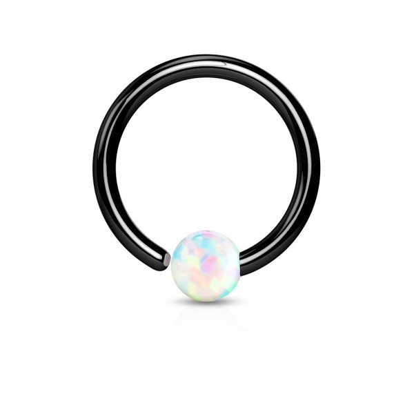 Tapsi´s Coolbodyart® Hoop Ring Chirurgenstahl schwarz mit Opal in weiß verschiedene Längen und Stär