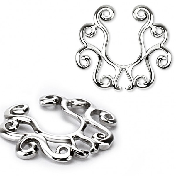 Coolbodyart Unisex Fake Brustwarzenpiercing „Tribal-Blume“
