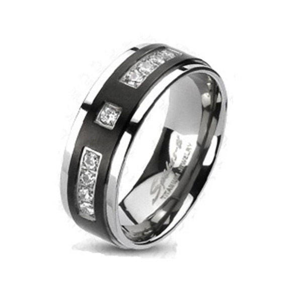 Ring Titan silber schwarz 6/8mm breit Multi Zirkonia 47 (15) - 69 (22)