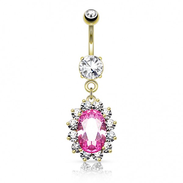 Chirurgenstahl silber oder gold Bauchnabelpiercing großer Zirkonia pink