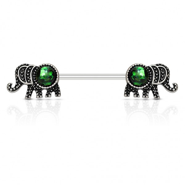 Brustwarzenpiercing Edelstahl Chirurgenstahl Elefant mit Opal in grün oder weiß