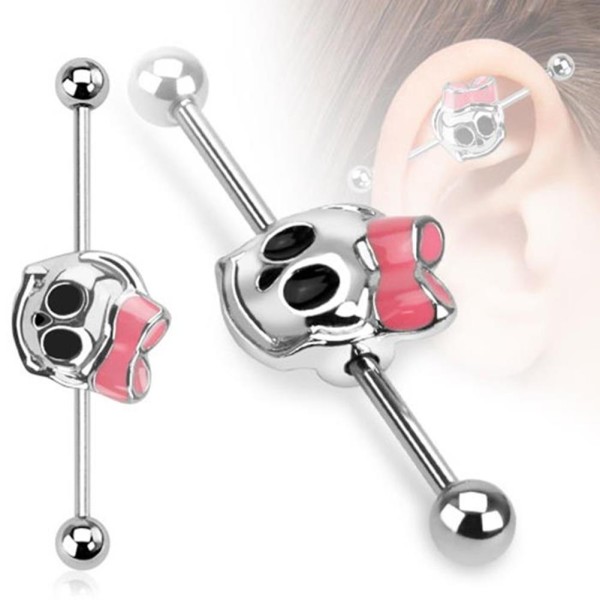Unisex Inlay Industrial Piercing Emo Totenkopf "Cute Skull" 38mm