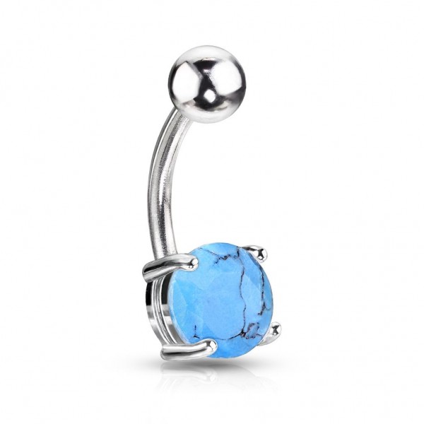 Coolbodyart Chirurgenstahl silber Bauchnabelpiercing Türkis eingefasst