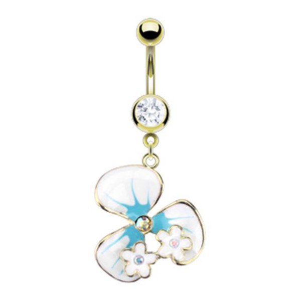 Coolbodyart Chirurgenstahl 14 Karat vergoldet Bauchnabelpiercing Blume weiß u...