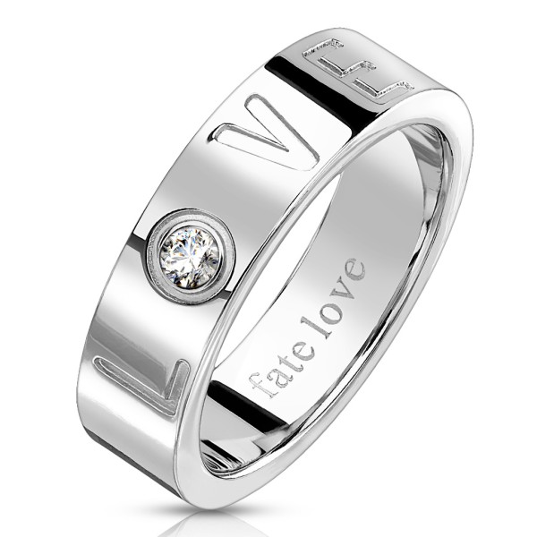 Tapsi´s Coolbodyart®| Fingerring Bandring Edelstahl Silber Love Schriftzug Zirkonia Größe 50(16) - 6