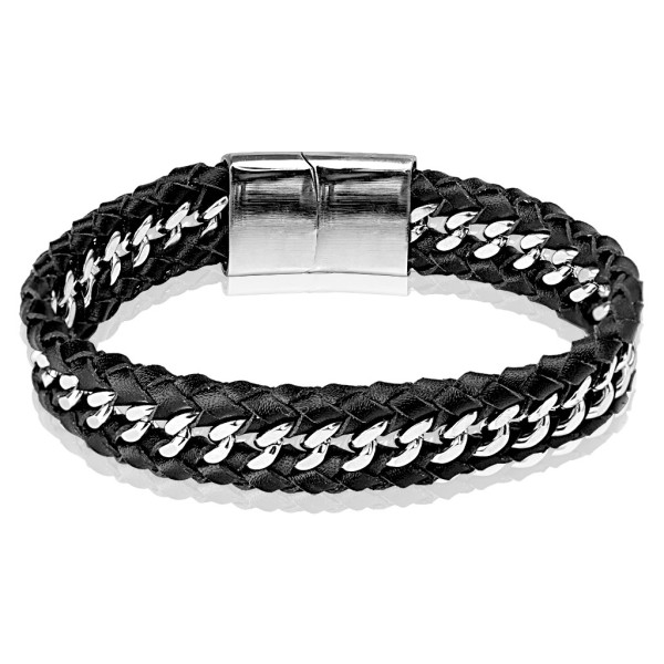 Coolbodyart Herren Armband Edelstahl Stainless Steel mit Leder gekordelt eing...