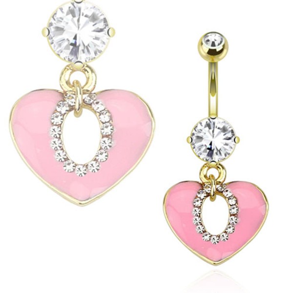 Coolbodyart 14 Karat vergoldetes Chirurgenstahl Bauchnabelpiercing pink Herz ...