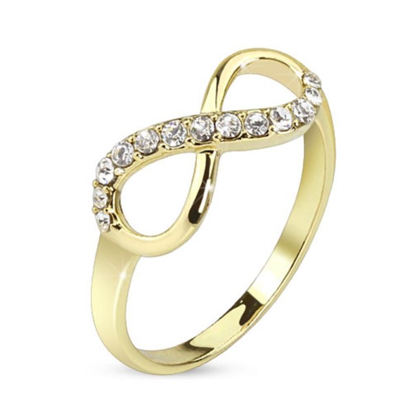Coolbodyart Ring aus Messing14 Karat vergoldet Infinity mit Strass