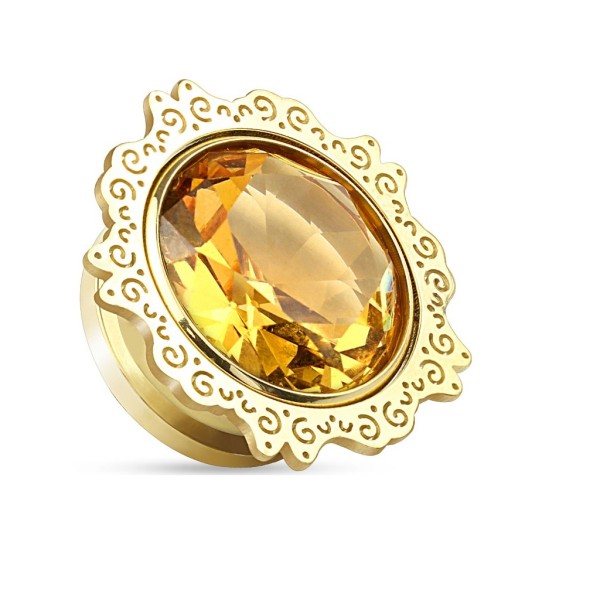Chirurgenstahl Tunnel Schraubverschluss gold Lotusblüte mit Topas