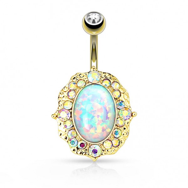 Chirurgenstahl Bauchnabelpiercing eingefasster Opal und Zirkonia