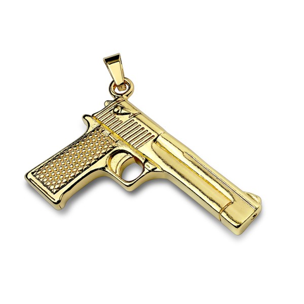 Tapsi´s Coolbodyart®|Statement Kettenanhänger Edelstahl Handwaffe Pistole Schwarz, Gold, Silber