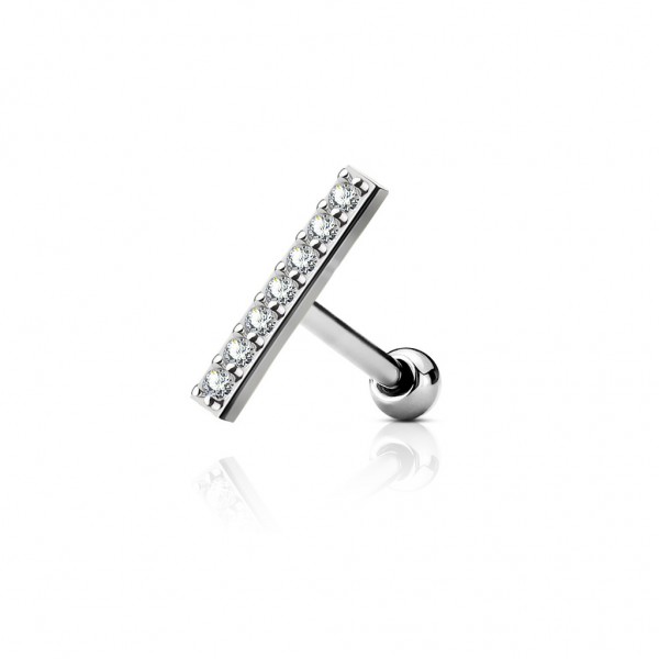 Cartilage Tragus Barbell Stud Chirurgenstahl 316L mit Zirkonia, Länge 12 mm