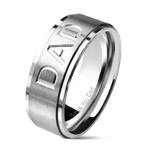 Tapsi´s Coolbodyart®| Fingerring Statementring Edelstahl Schwarz / Silber Gebürstet Gravur Dad ; Gra