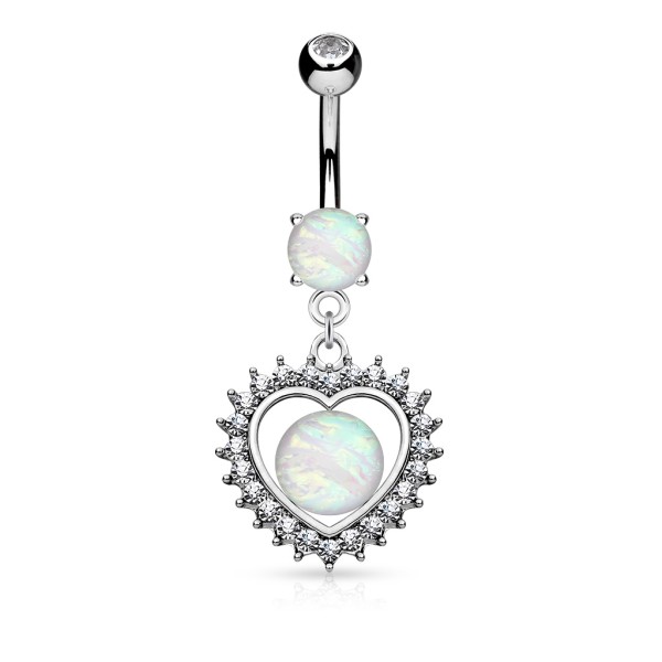 Bauchnabelpiercing Edelstahl Chirurgenstahl 316L Kristall Opal Anhänger Herz