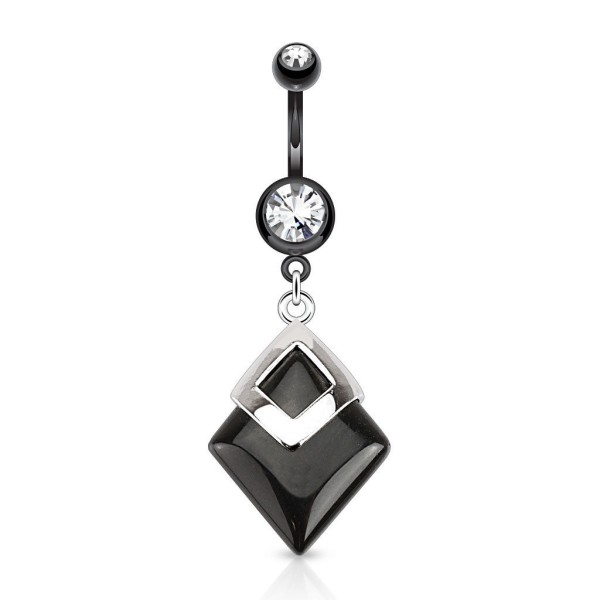 Coolbodyart Bauchnabelpiercing silber Chirurgenstahl Halbedelstein schwarz Achat