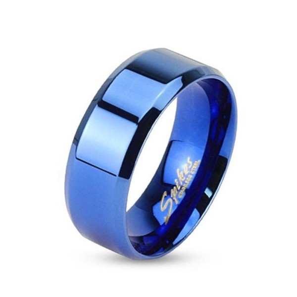 Blauer Edelstahl Unisex Ring mit abgeflachten Kanten