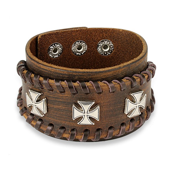 Tapsi´s Coolbodyart® Armband aus Leder mit Kreuzen und gesticktem Rand Länge 240 mm Breite 48 mm län