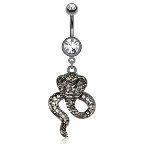 Bauchnabelpiercing Cobra Hematit mit grünen Augen Zirkonia