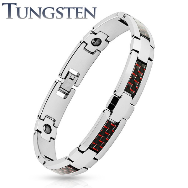 Armband silber rot schwarz Tungsten Wolfram Carbon Inlay Länge in mm: 200