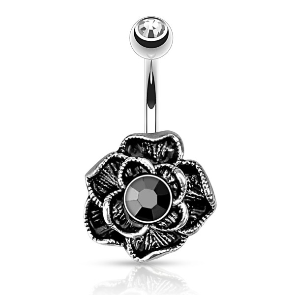 Coolbodyart Unisex Bauchnabelpiercing Hämatit-Blume mit Edelstein